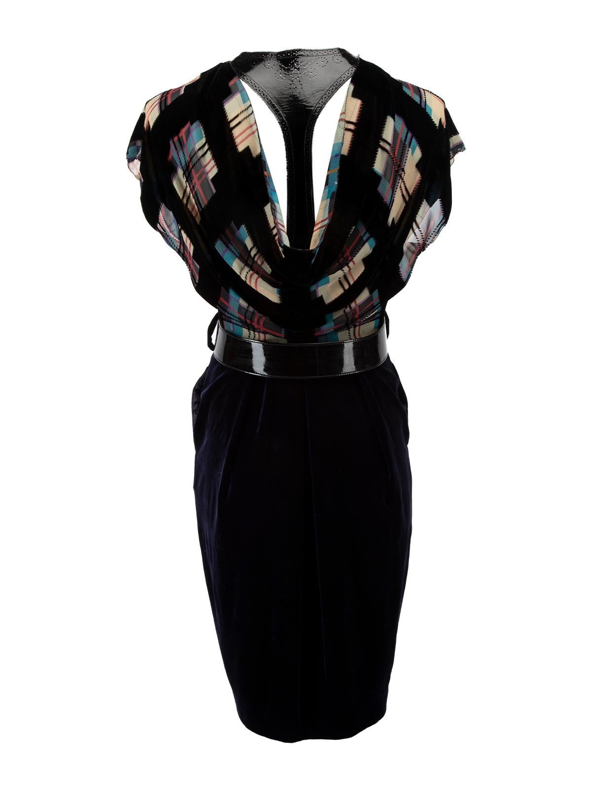 Pre-Loved Jean Paul Gaultier Women's Velvet Tartan Patterned Dress with Leather  In Good Condition In London, GB