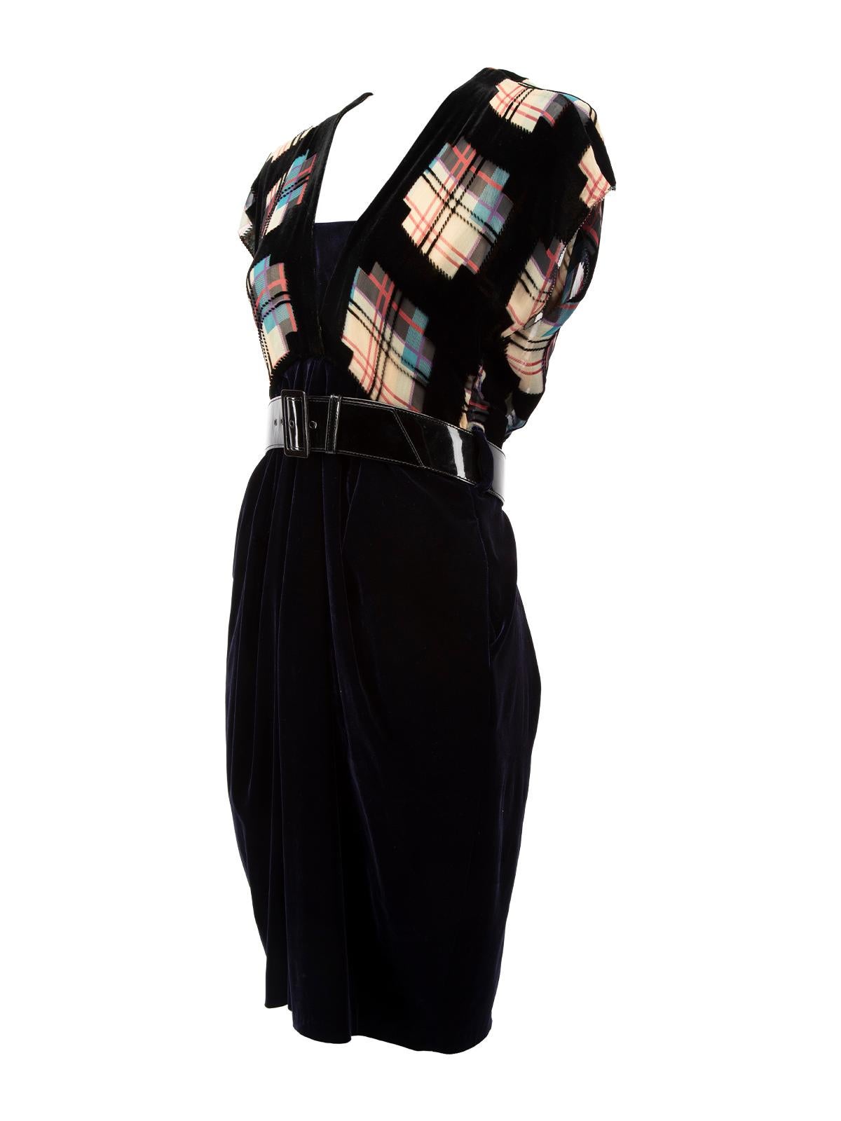 Pre-Loved Jean Paul Gaultier Women's Velvet Tartan Patterned Dress with Leather  1