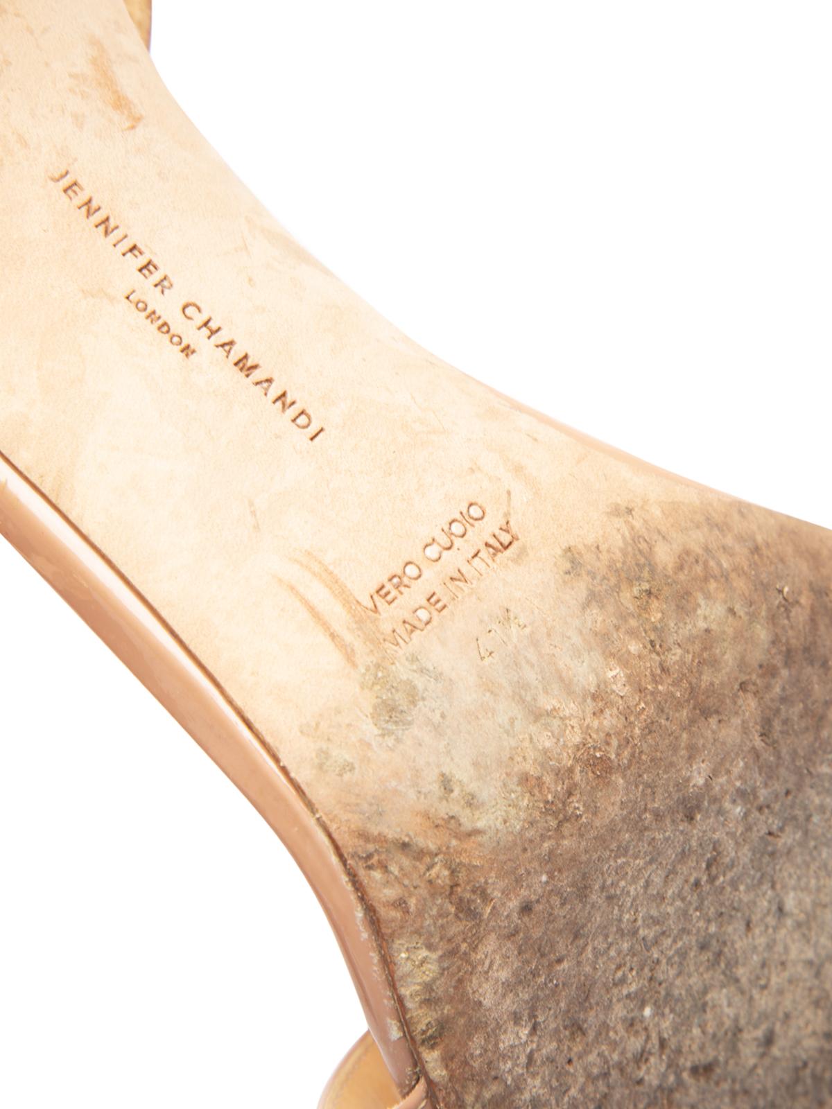 Orange Pre-Loved Jennifer Chamandi Women's Beige Patent Leather Rolando Sandals For Sale