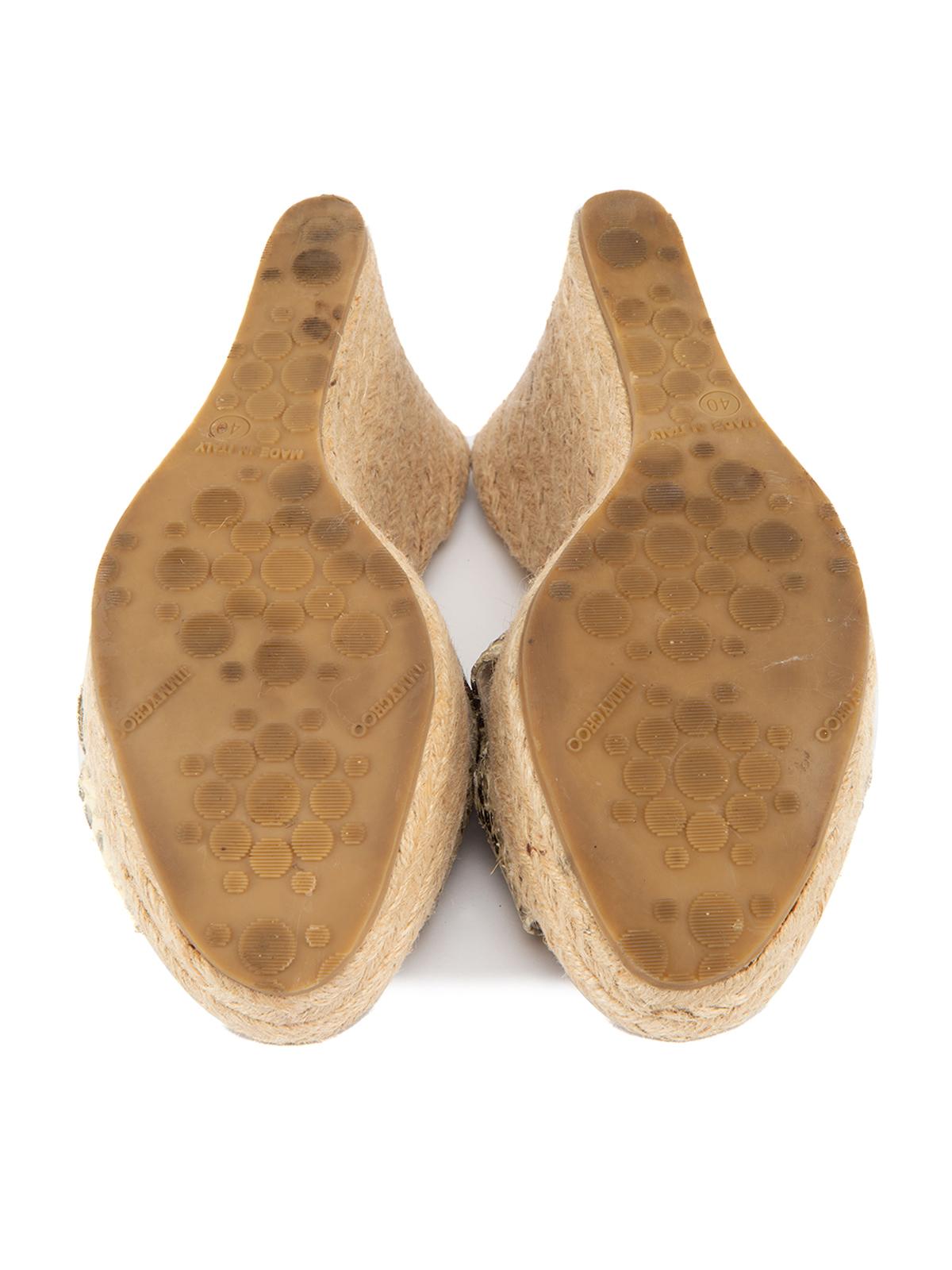 Beige Pre-Loved Jimmy Choo Women's 93 Phyllis Grey Snake Skin Wedge Espadrilles