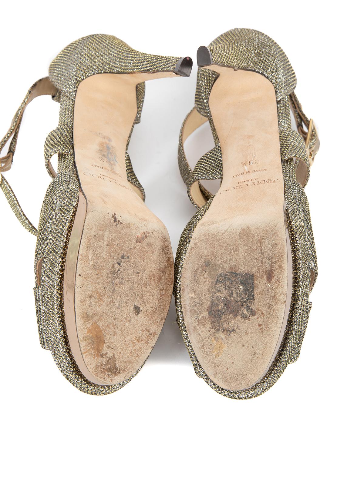 Pre-Loved Jimmy Choo Women's Gold Lame Glitter Kuki Platform Sandal 2