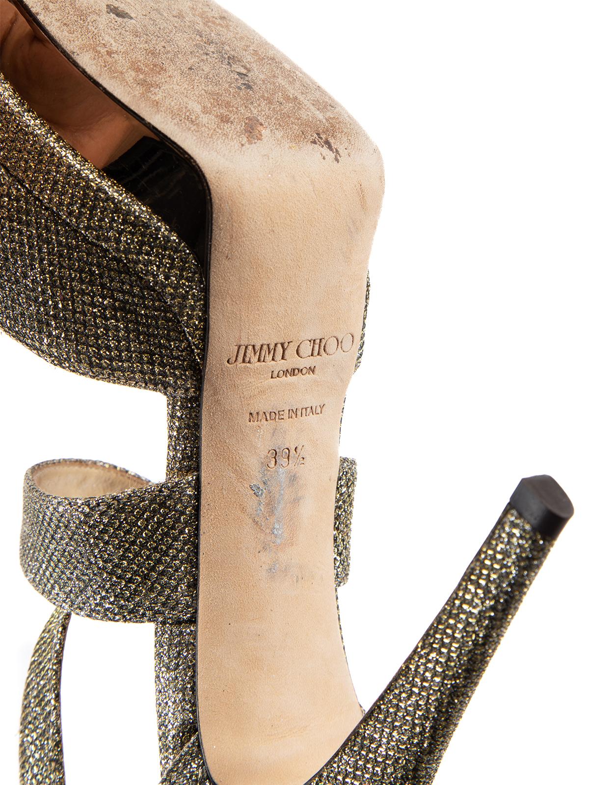 Pre-Loved Jimmy Choo Women's Gold Lame Glitter Kuki Platform Sandal 3