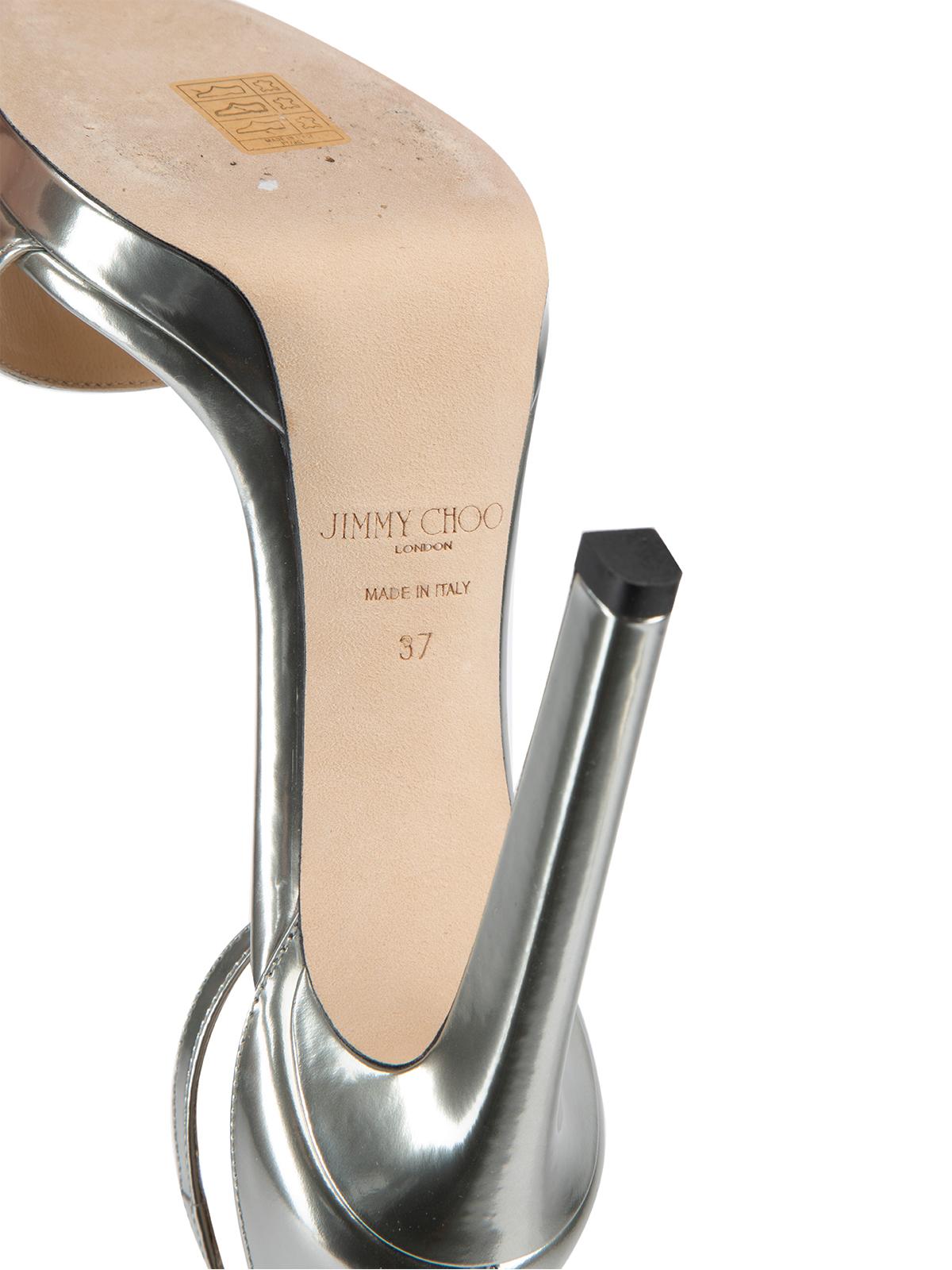 Pre-Loved Jimmy Choo Women's Misty 120 Silver Platform Sandal Heels In Excellent Condition In London, GB