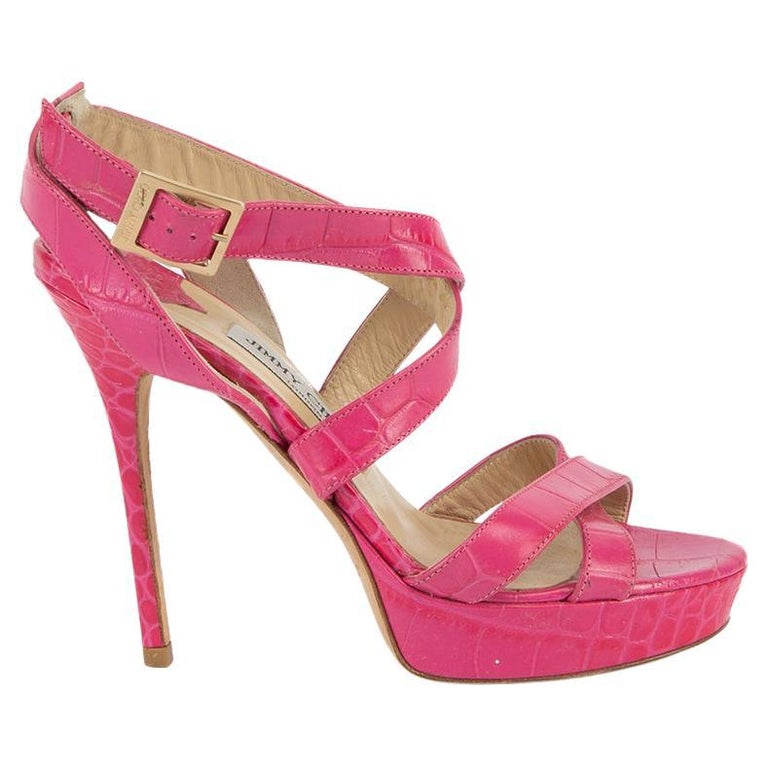 Pre-Loved Jimmy Choo Women's Pink Croc Embossed Heeled Sandal For Sale ...