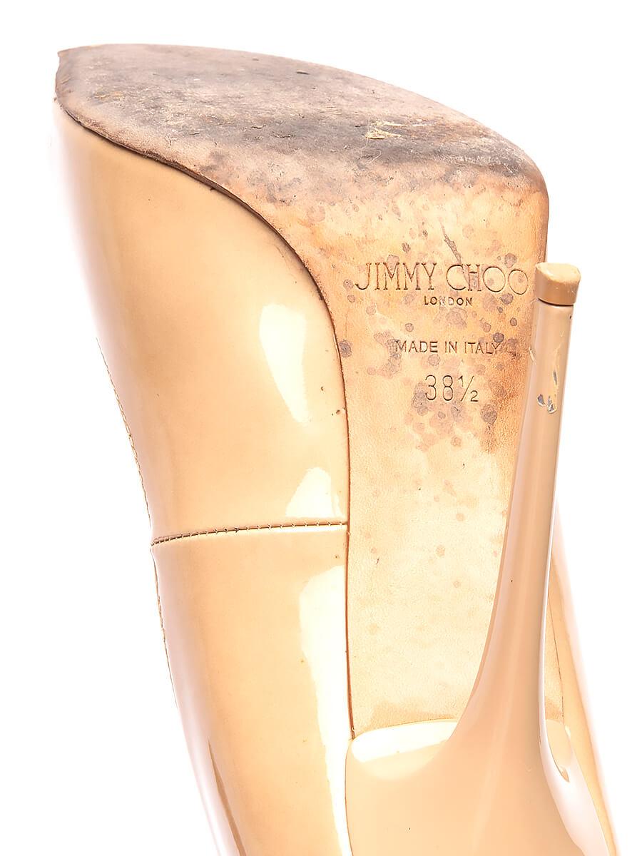 Pre-Loved Jimmy Choo Women's Pointed Pumps Beige Patent Leather 2