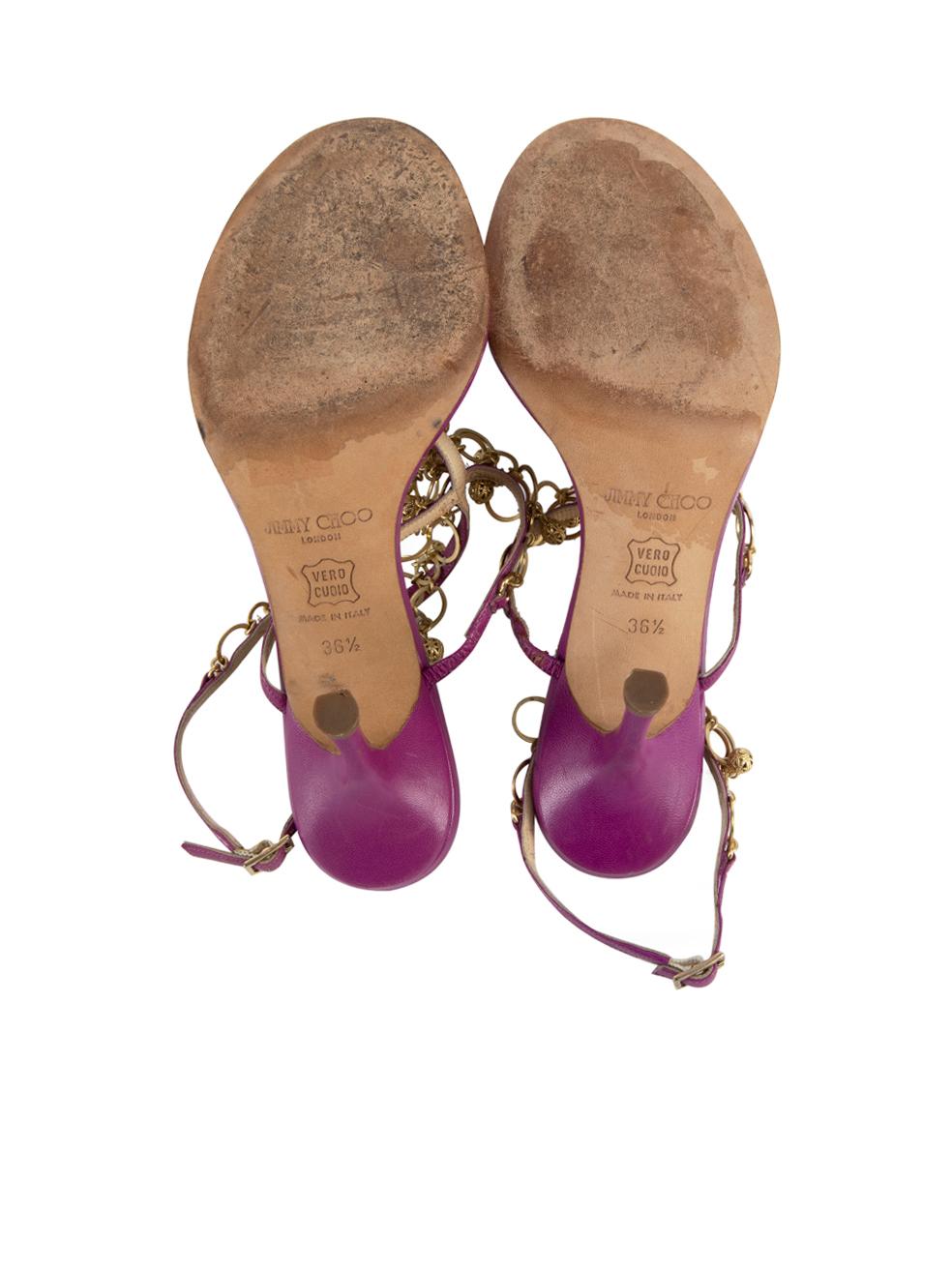 Pre-Loved Jimmy Choo Women's Purple Leather Charm Accent Sandal Heel 1