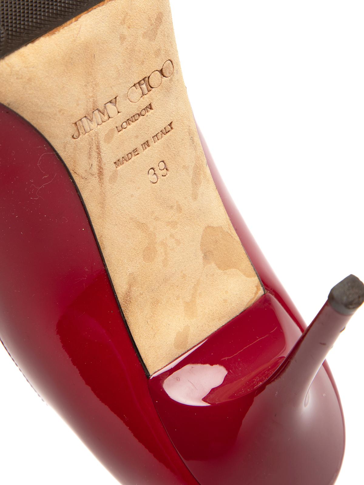 Pre-Loved Jimmy Choo Women's Red Patent Peep Toe Heels 3