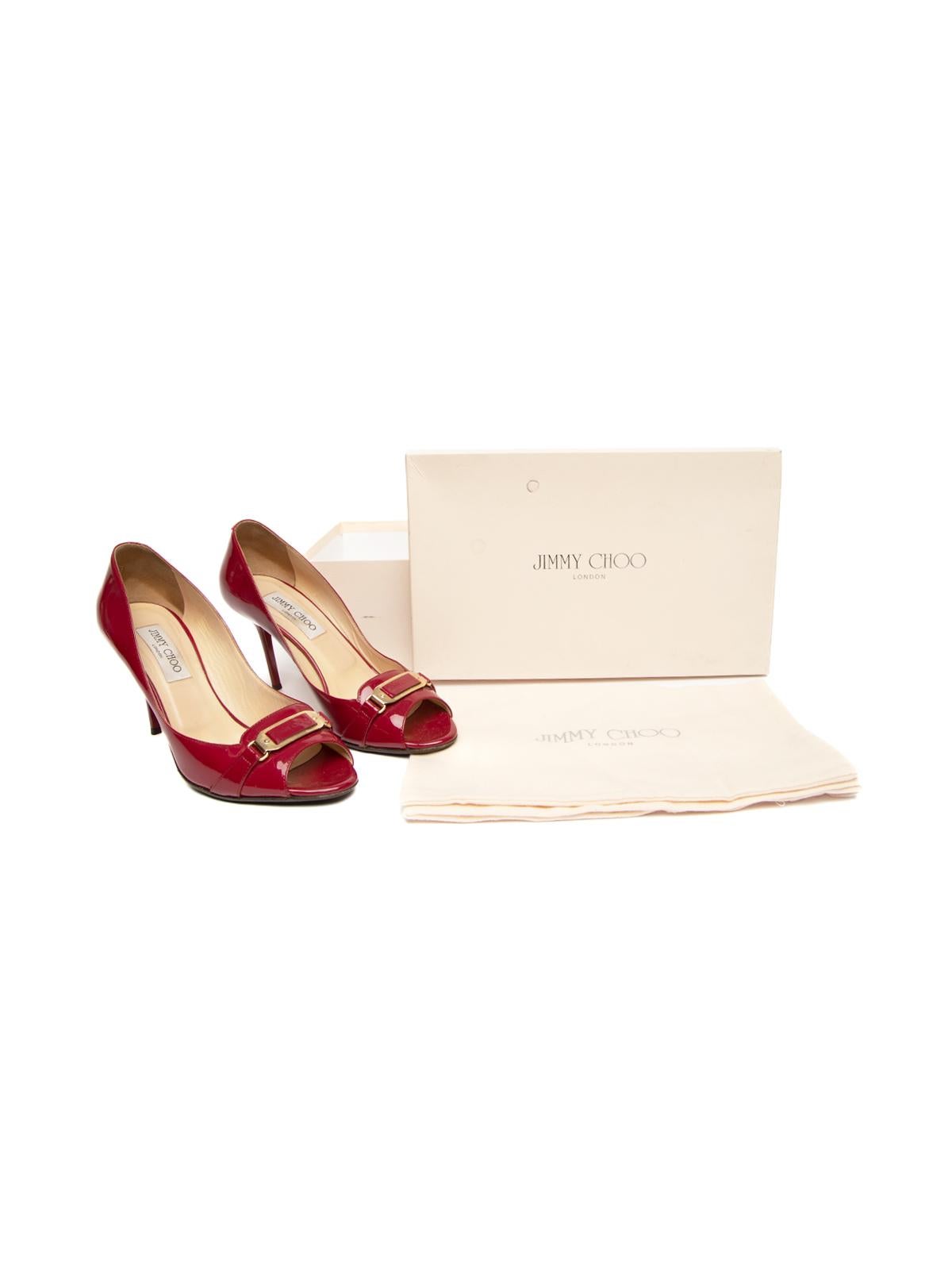 Pre-Loved Jimmy Choo Women's Red Patent Peep Toe Heels 4