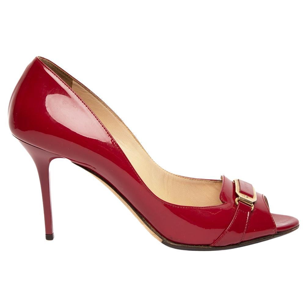 Pre-Loved Jimmy Choo Women
s Red Patent Peep Toe Heels