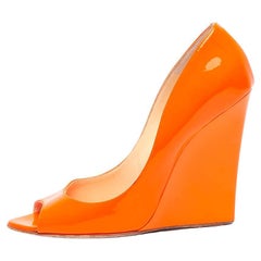 Pre-Loved Jimmy Choo Women's Sandal Wedge Heels Orange Patent Leather