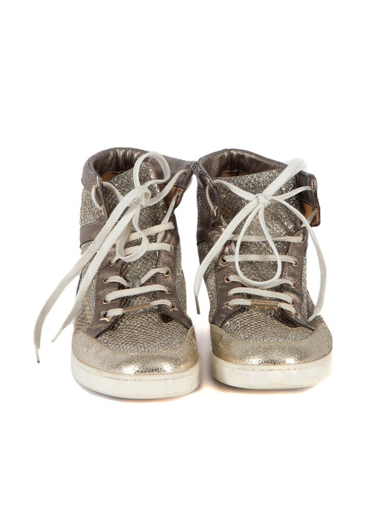 PreLoved Jimmy Choo Women's Silver Glitter Sneakers For Sale at 1stDibs