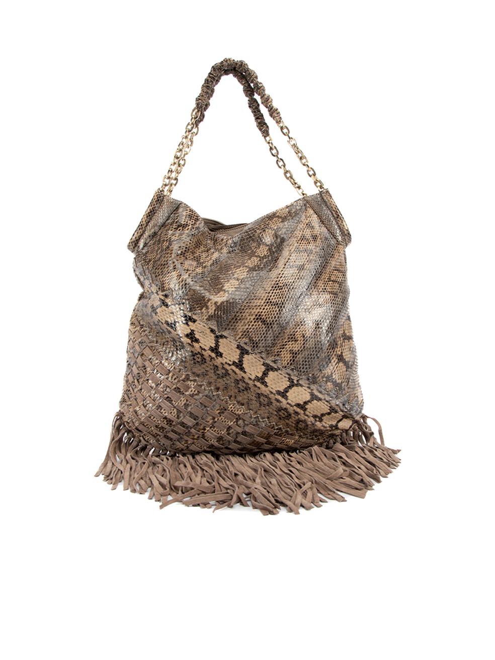 Pre-Loved Jimmy Choo Women's Snakeskin Fringed Tatum Tote Bag In Excellent Condition In London, GB