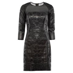 Pre-Loved Jitrois Damen Mesh-Ärmel Lederkleid mit rundem Ausschnitt Schwarz