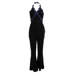 Pre-Loved Jonathan Simkhai Women's Black Sleeveless Cut Out Jumpsuit with Blue