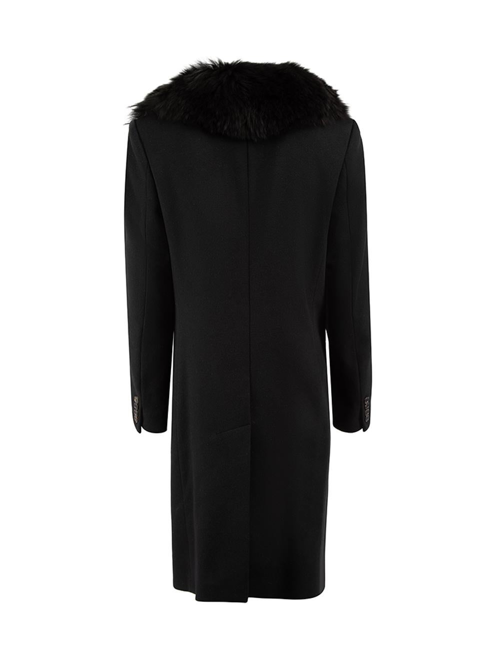 Pre-Loved Joseph Women's Black Racoon Fur Collar Wool Coat In Excellent Condition In London, GB