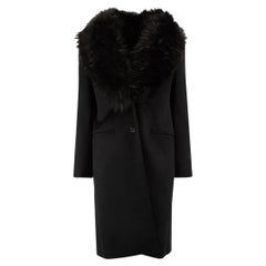 Joseph - Manteau en laine noir à col en fourrure de raton laveur pour femme