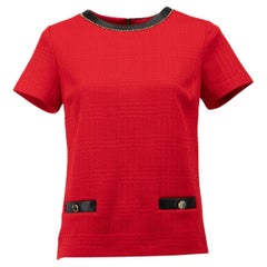 Pre-Loved Karl Lagerfeld Women's Red Textured Top with Leather Trim