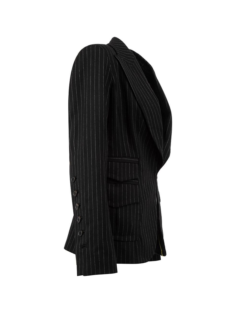 CONDITION is Very good. Hardly any visible wear to blazer is evident on this used Kaufmanfranco designer resale item. Details Black Wool Pinstriped blazer Shoulder padded Collared Buttoned cuffs front hook and eye closure 3x Front box pocket with