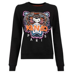 Pre-Loved Kenzo Women's Black Neon Tiger Logo Crew Neck Sweater
