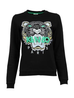 Pre-Loved Kenzo Women's Black Tiger Logo Crew Neck Sweater For