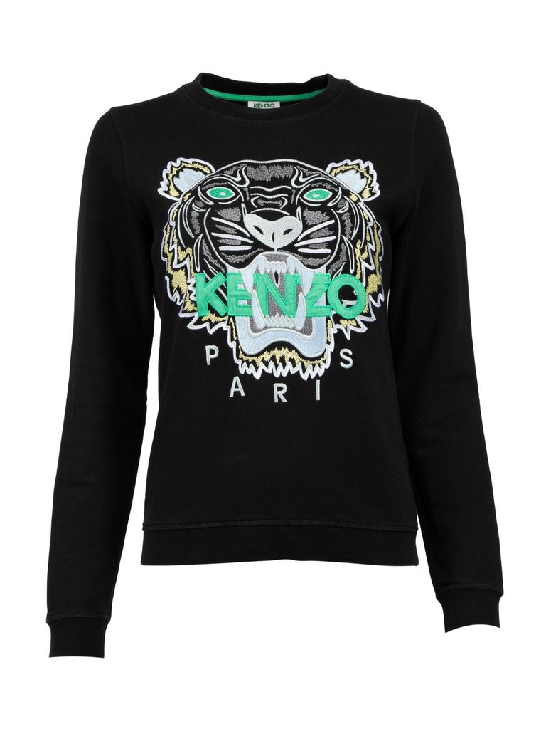 Pre-Loved Kenzo Women's Black Tiger Logo Crew Neck Sweater For Sale at  1stDibs | designer brand with tiger logo, kenzo made in portugal