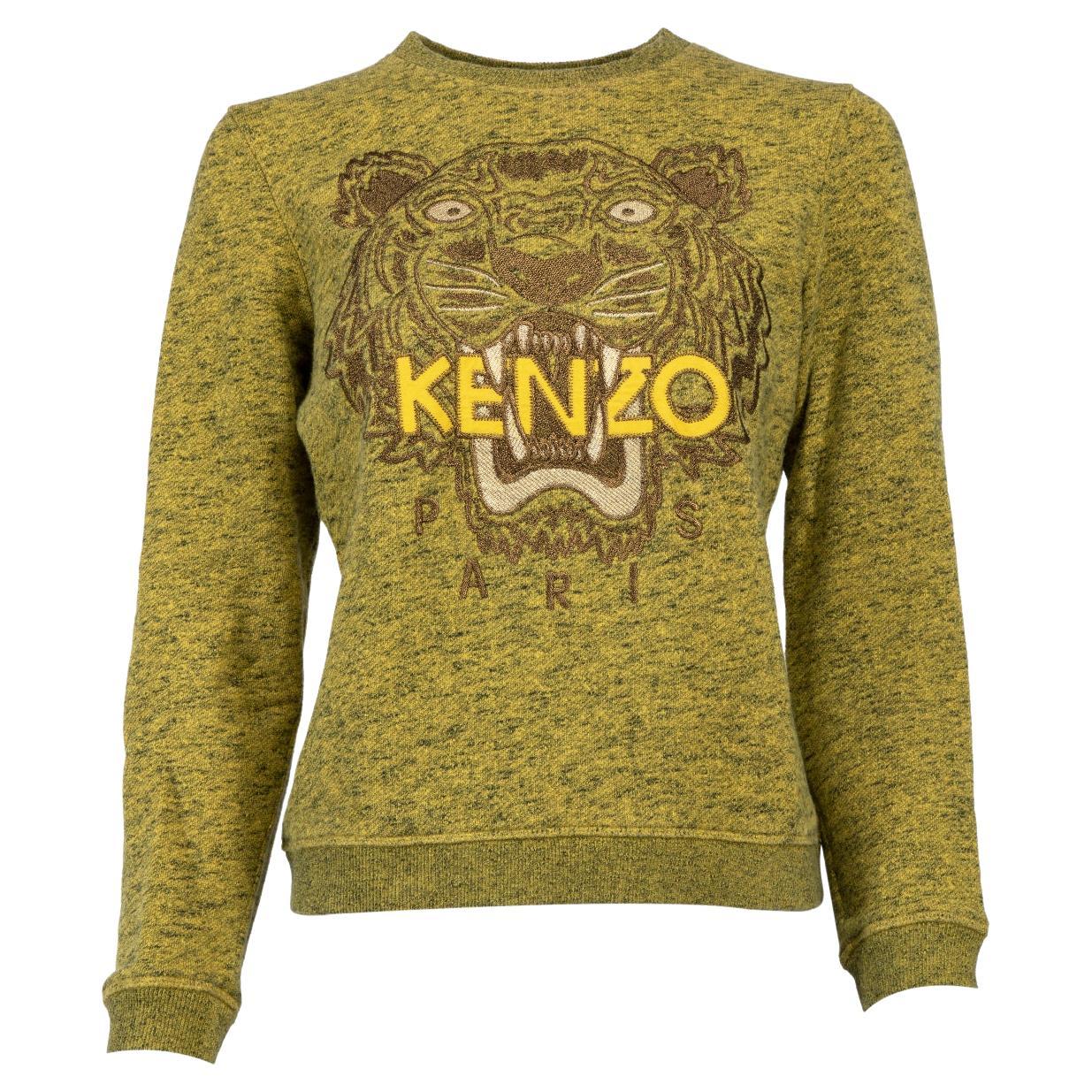 Pre-Loved Kenzo Women
s Green Tiger Logo Crew Neck Sweater