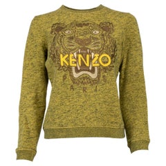 Pre-Loved Kenzo Women's Green Tiger Logo Crew Neck Sweater