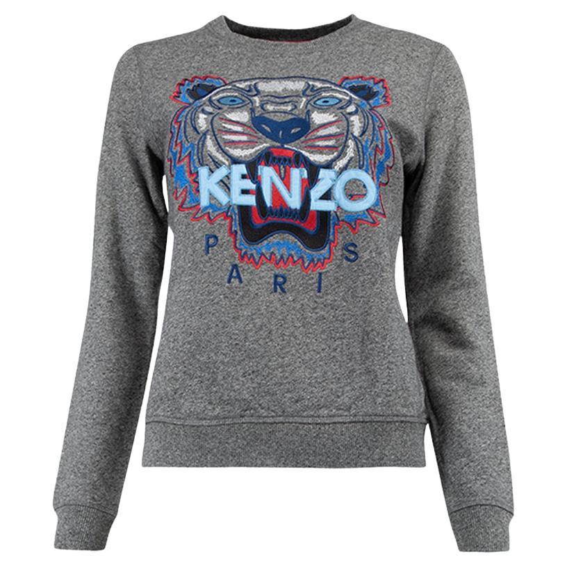 Overname Vorming kunstmest Pre-Loved Kenzo Women's Grey Cotton Graphic Print Crewneck Sweatshirt For  Sale at 1stDibs