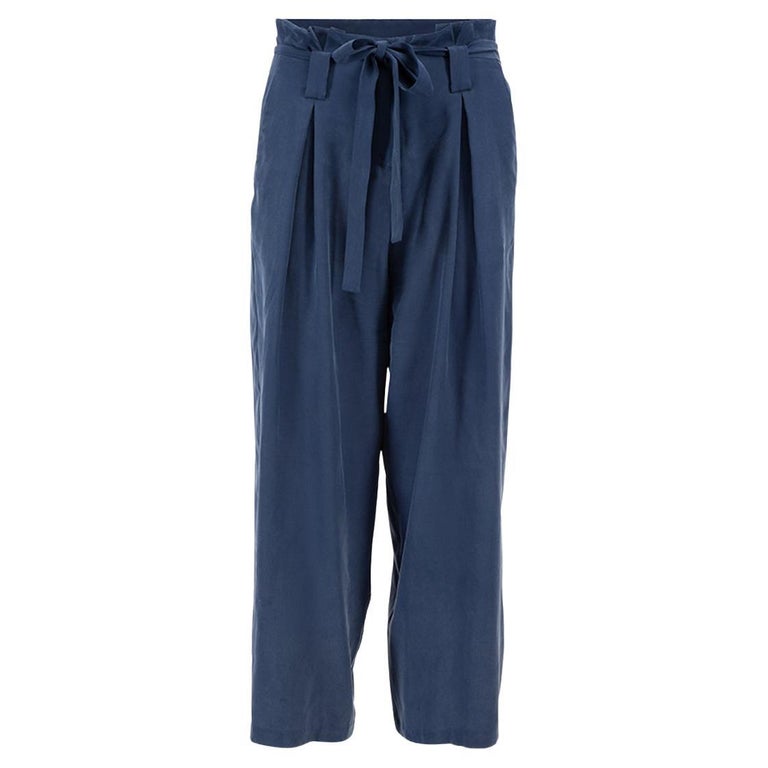 Pre-Loved L'Agence Women's Navy Belted Silk Culottes with Pleated Waist For  Sale at 1stDibs