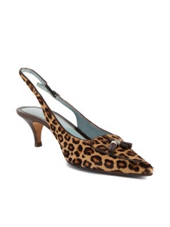 Pre-Loved Lambertson Truex Women's Leopard Print Ponyhair Pointed Toe Sling