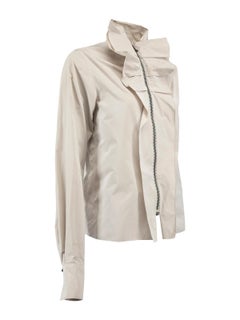 Pre-Loved Lanvin Women's Beige Zip Up Long Sleeve Shirt with Ruffle Trim