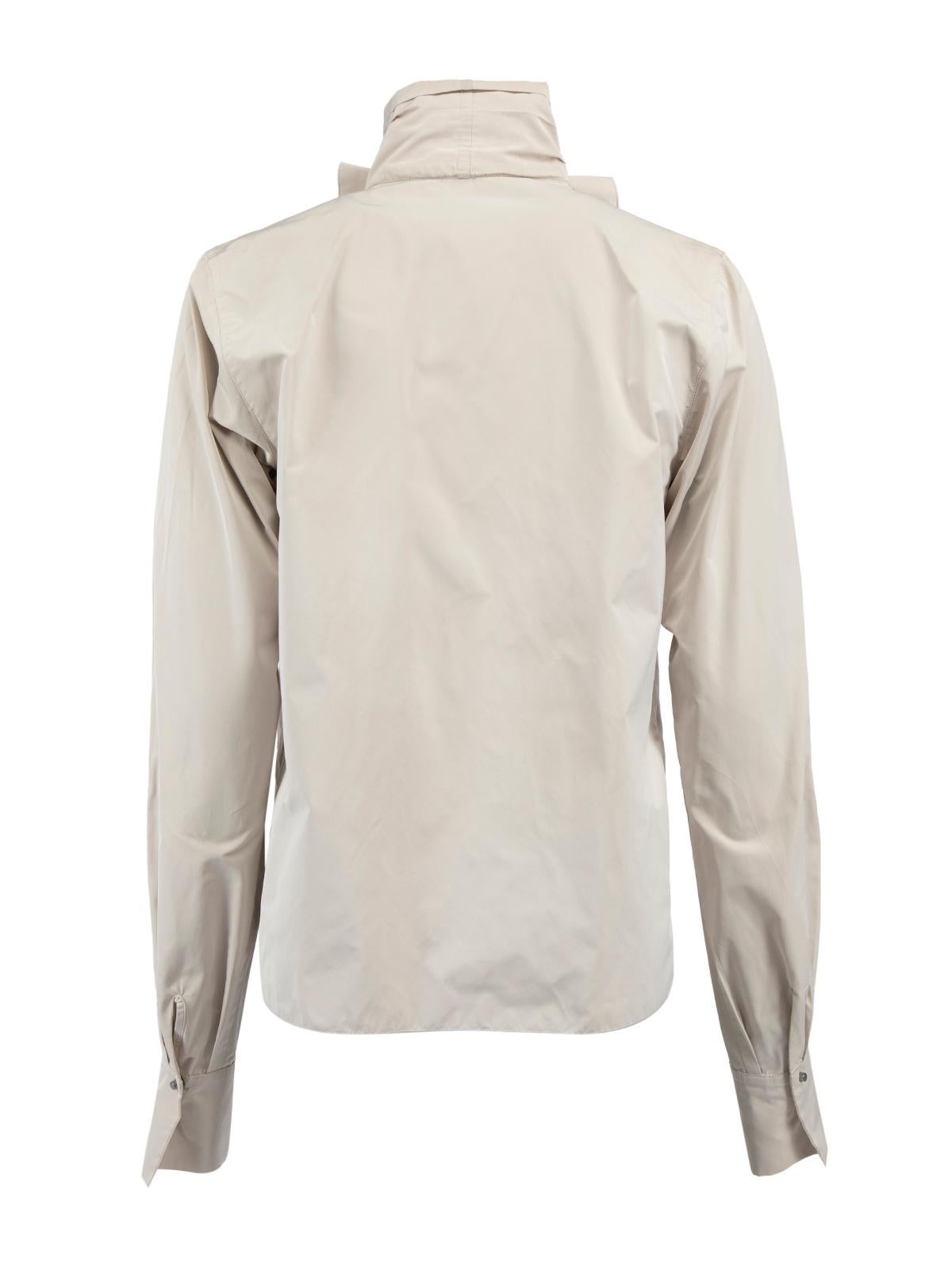 Pre-Loved Lanvin Women's Beige Zip Up Long Sleeve Shirt with Ruffle Trim In Excellent Condition In London, GB