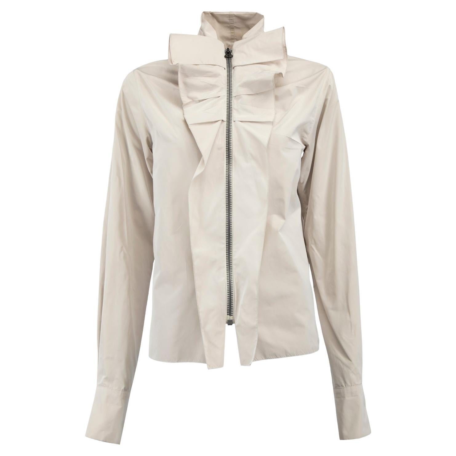 Pre-Loved Lanvin Women
s Beige Zip Up Long Sleeve Shirt with Ruffle Trim