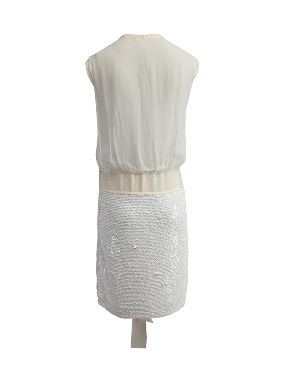 Pre-Loved Lanvin Women's Cream Sequin Sleeveless Tie Waist Mini Dress In Excellent Condition In London, GB