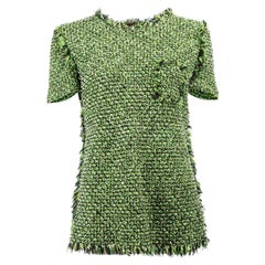 Pre-Loved Lanvin Women's Green Tweed Frill Top