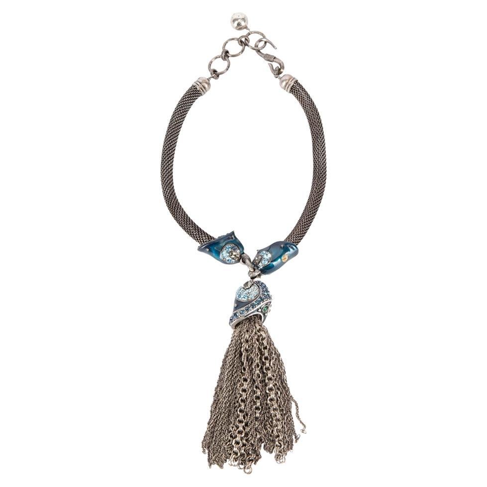 Pre-Loved Lanvin Women's Princess Length Enamelled Blue Bird Necklace For Sale