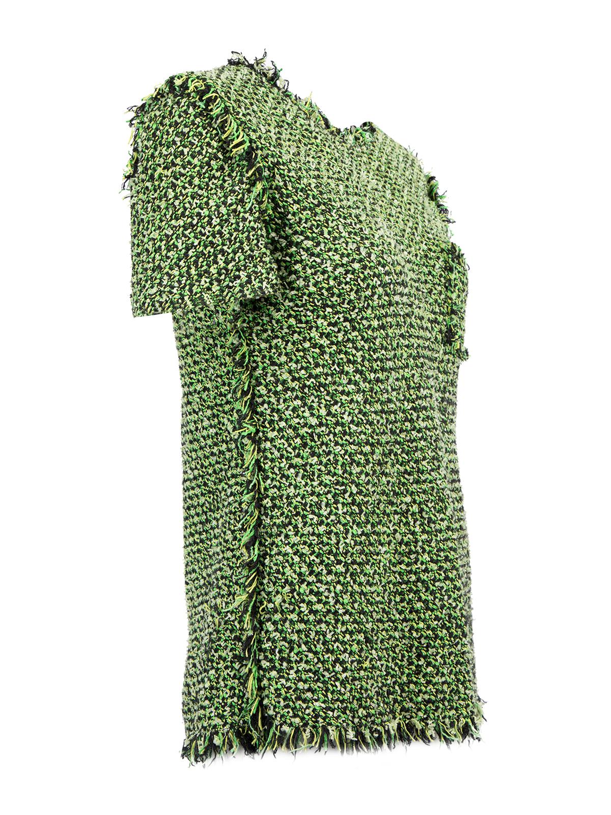 CONDITION is Very good. Minimal wear to top is evident. Minimal loose threads on this used Lanvin designer resale item. Details Green Tweed Top Short sleeves Round neckline Pocket on chest Zip fastening on shoulder Frill detail Made in France
