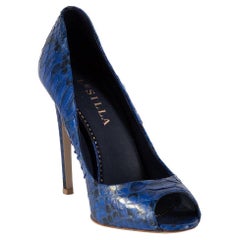 Pre-Loved Le Silla Women's Blue Lizard Skin Peep Toe Heels