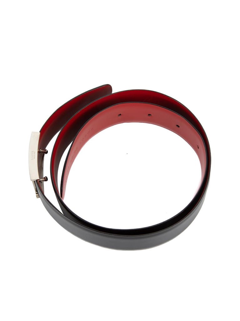 PreLoved Loewe Women's Black Leather Belt with Silver Buckle and Red