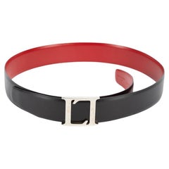 Pre-Loved Loewe Women's Black Leather Belt with Silver Buckle and Red Lining