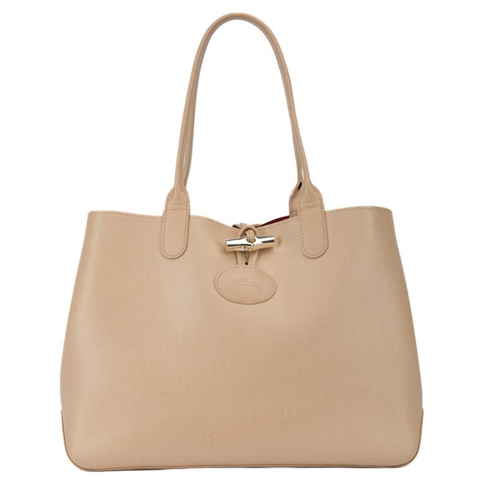 Sac fourre-tout Longchamp en cuir beige Roseau Heritage pour femme, pré-alloué