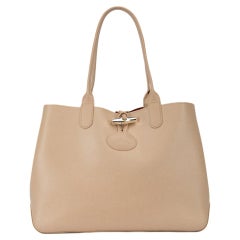 Pre-Loved Longchamp Women's Beige Leather Roseau Heritage Tote Bag