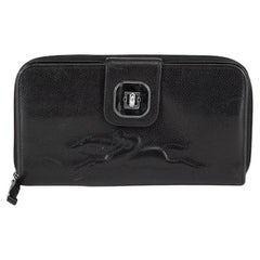 Pre-Loved Longchamp Women's Black Continental Embroidered Wallet