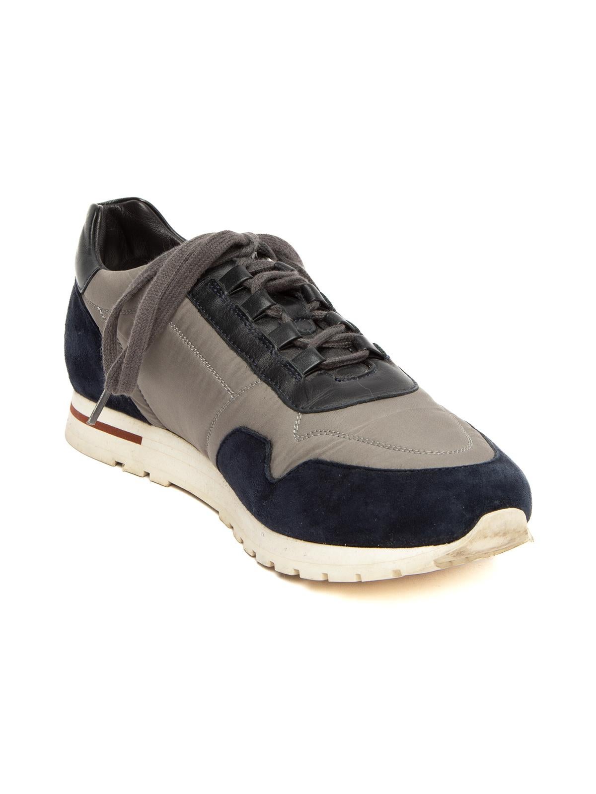 CONDITION is Good. Some wear to sneakers is evident. General signs of wear to outer fabrics/materials on this used Loro Piana designer resale item. Details Colour - Multi (Grey/blue/black) Material - Nylon/Suede/Leather Toe style- round toe Lace