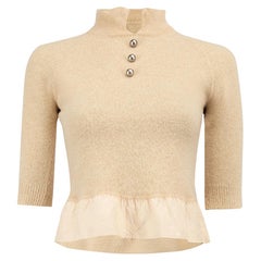 Pre-Loved Louis Vuitton Women's Beige Wool Knitted Cropped Jumper with Back Butt