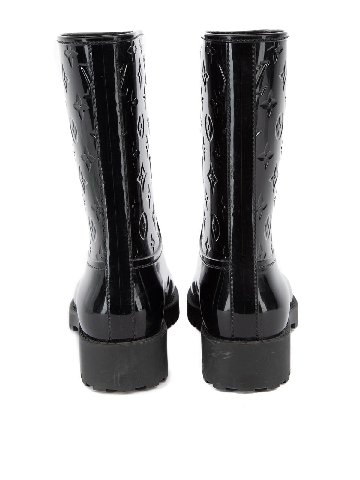 Pre-Loved Louis Vuitton Women's Black Rubber Drops Flat Half Rain Boots In Excellent Condition In London, GB