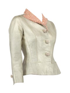 Pre-Loved Louis Vuitton Women's Metallic Blue Leather Cropped Fitted Jacket