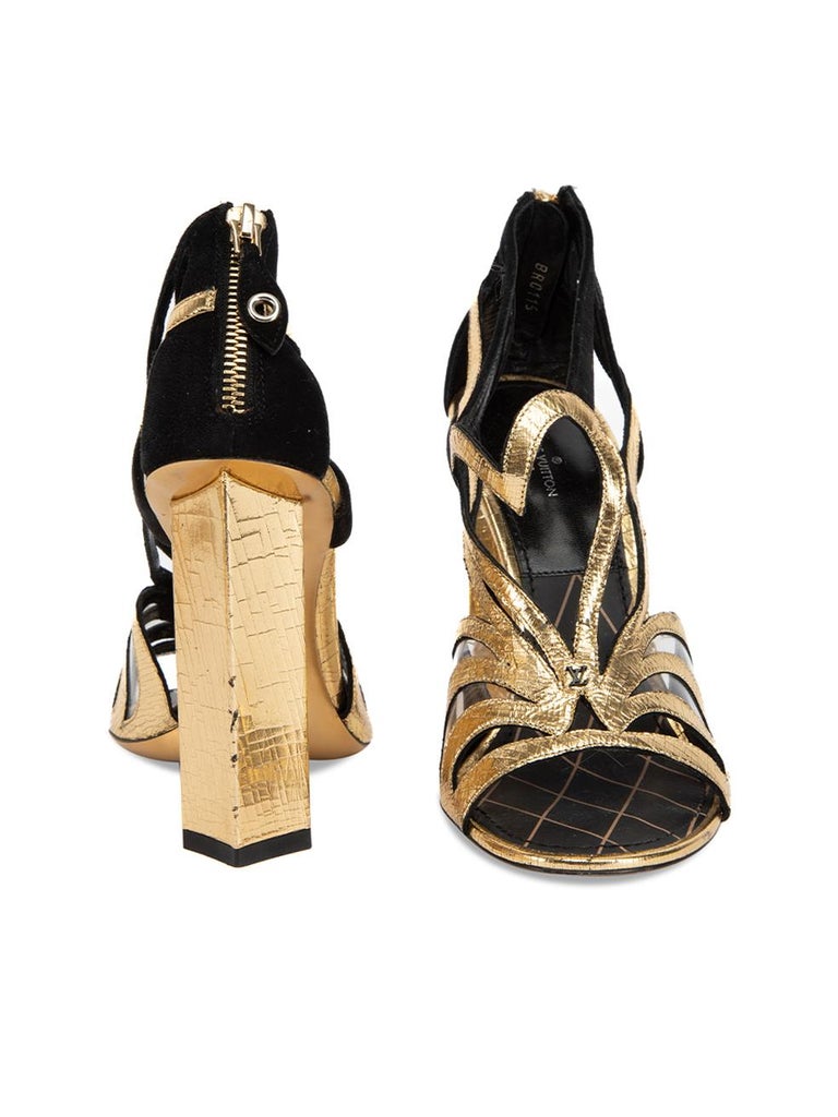 Pre-Loved Louis Vuitton Women's Metallic Gold Strappy Heeled