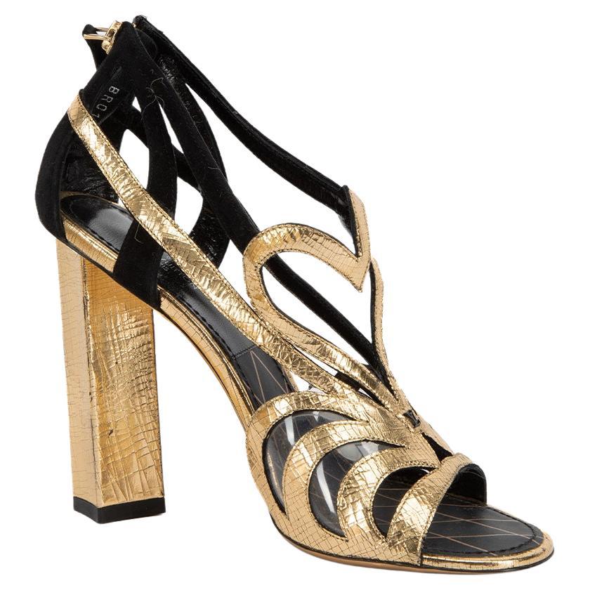 Louis Vuitton Black Satin Floral Embroidered golden Trim Ankle Strap Block  Heels