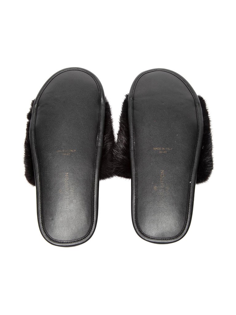 Louis Vuitton Homey Black Shearling Fur Slippers Size 39